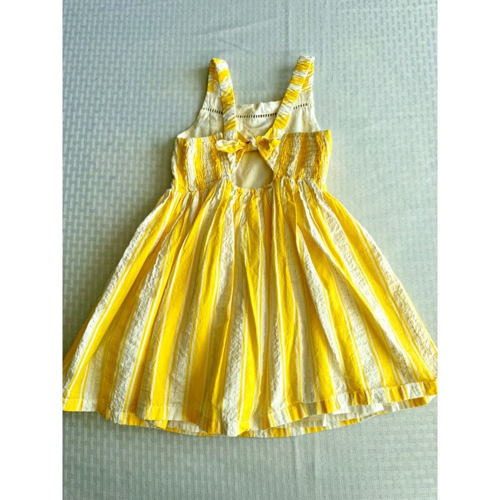 Tahari Girls Yellow White Stripe Metallic Sundress Smocked Back Cutout Bow Tie - Picture 11 of 11
